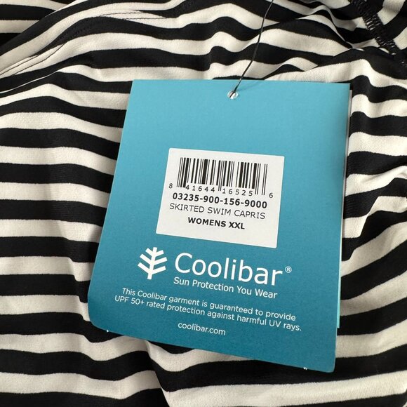 Coolibar Shorebreak Skirted Swim Capris Pants 2XL Black White Stripe NWT PT-2588 - Picture 9 of 12